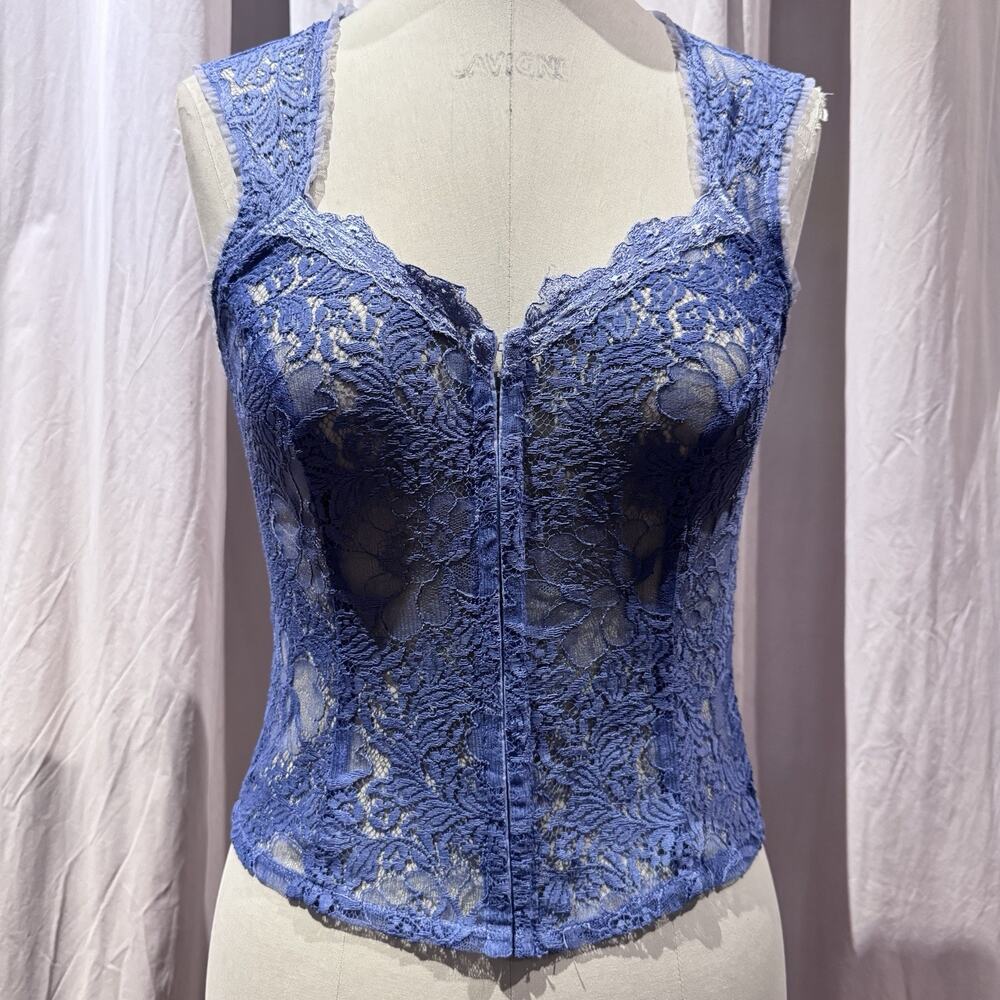 Vintage Ann Ferriday Netted Cotton Lace Hook N Eye Unlined Corset Top M/ L